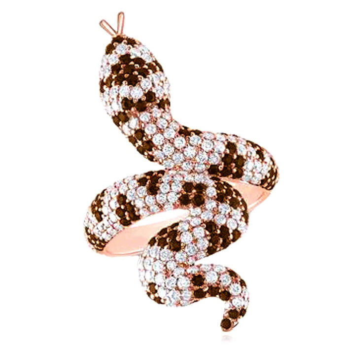 1.90CTW Natural Diamond 10K Yellow Gold Brown Serpent Snake Cocktail Ring - WJD Exclusives