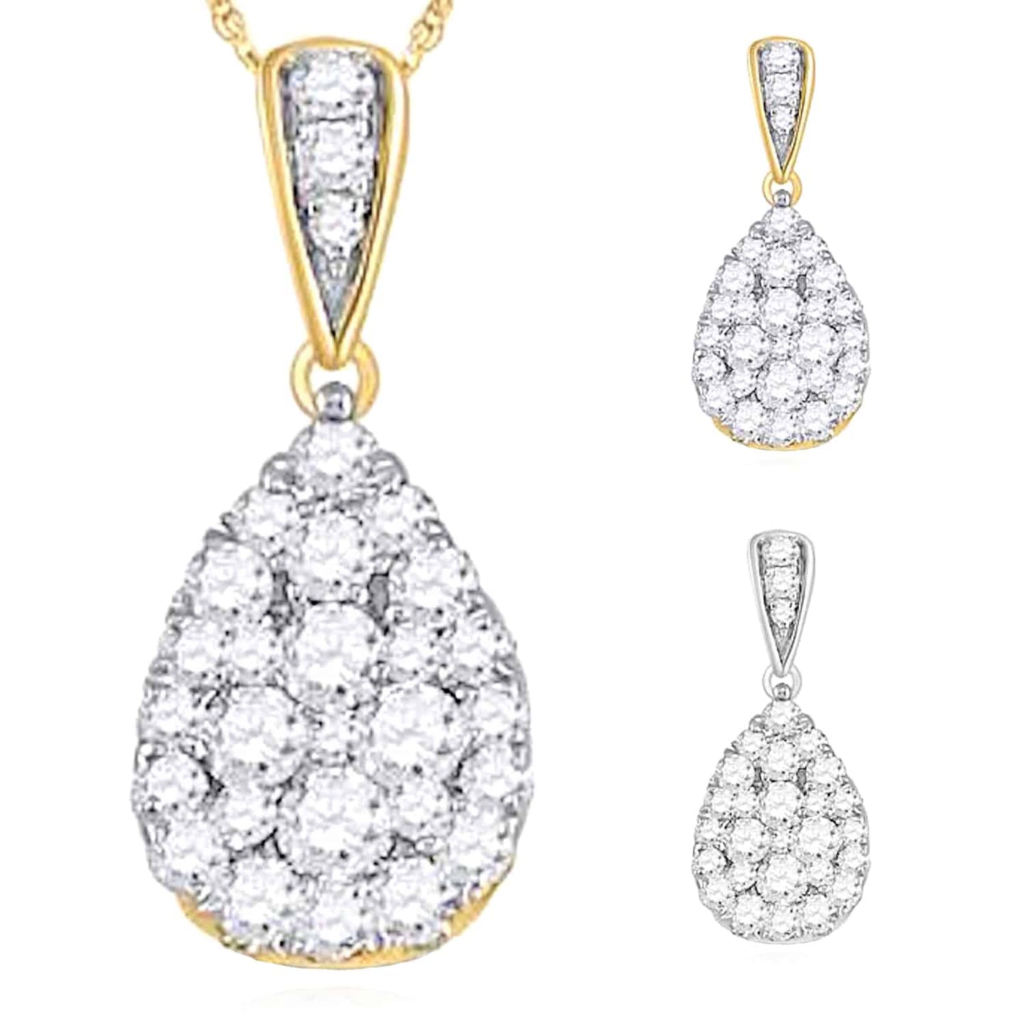 0.50CTW Real Diamond 14K Real Gold Yellow White Teardrop Pendant 0.7"