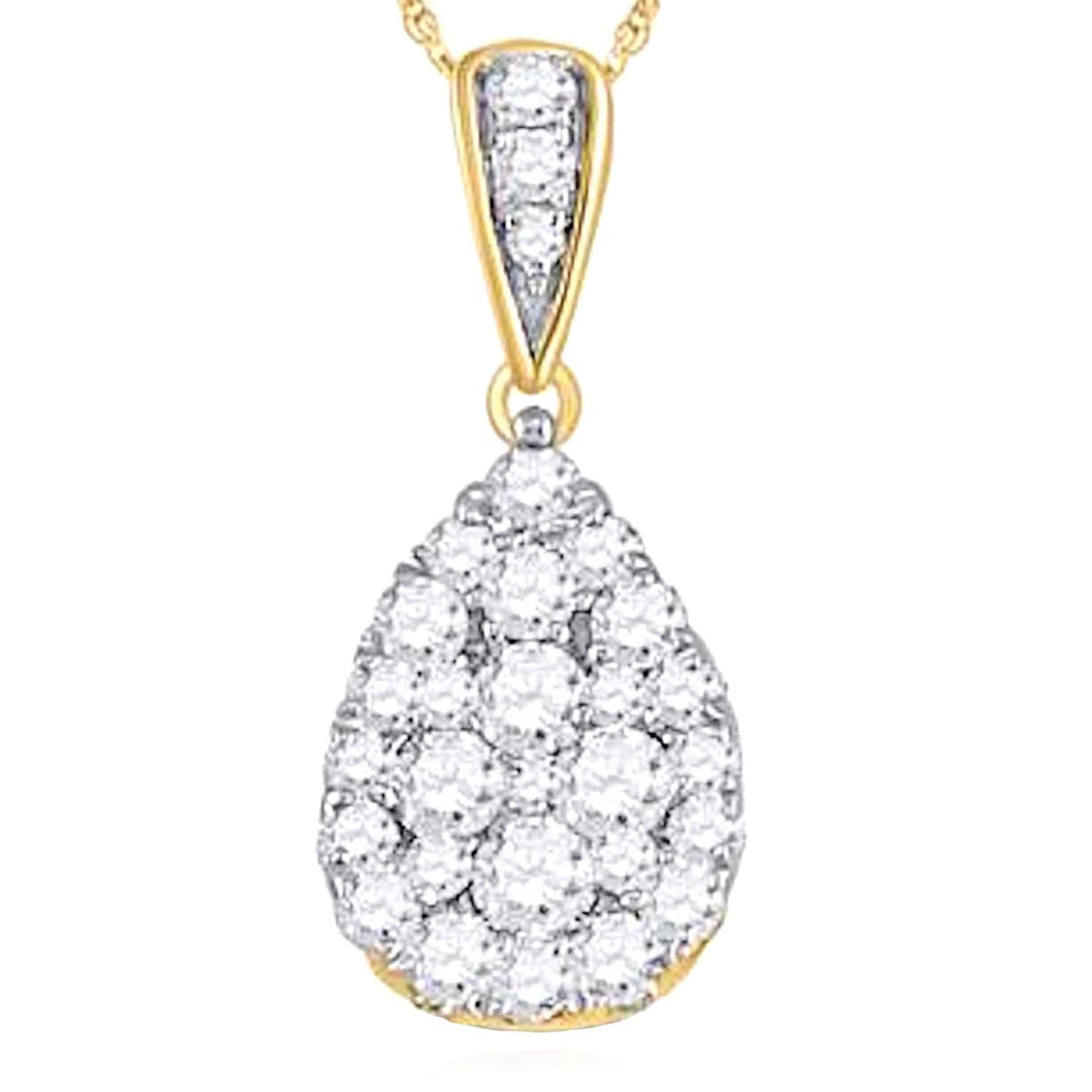 0.50CTW Real Diamond 14K Real Gold Yellow White Teardrop Pendant 0.7"