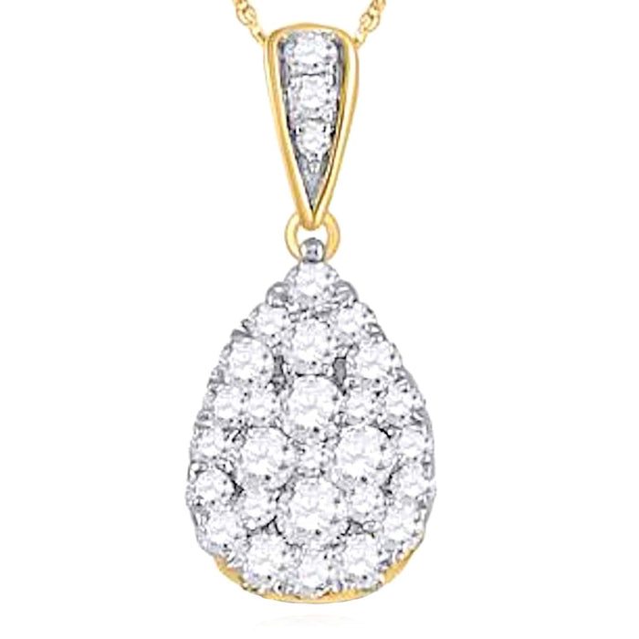 0.50CTW Natural Diamond 14K Yellow Gold White Teardrop Pendant 0.7" - WJD Exclusives