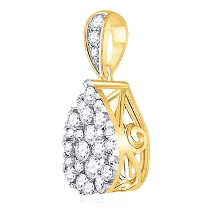 0.50CTW Natural Diamond 14K Yellow Gold White Teardrop Pendant 0.7" - WJD Exclusives
