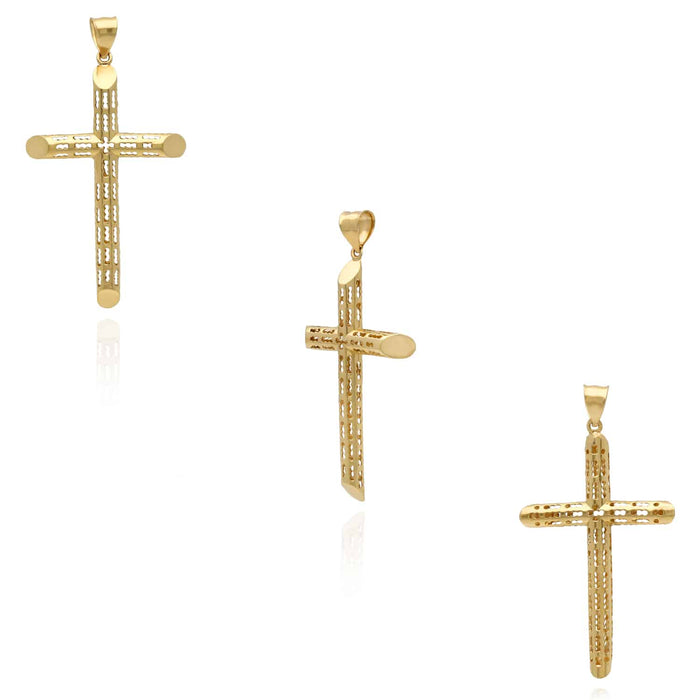14K Gold Openwork Filigree Cross Pendant 2.3" - WJD Exclusives