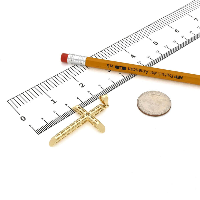 14K Gold Openwork Filigree Cross Pendant 2.3" - WJD Exclusives