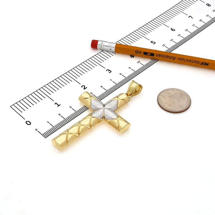 14K White Gold Diamond - Cut Cross Pendant 3.1" - WJD Exclusives