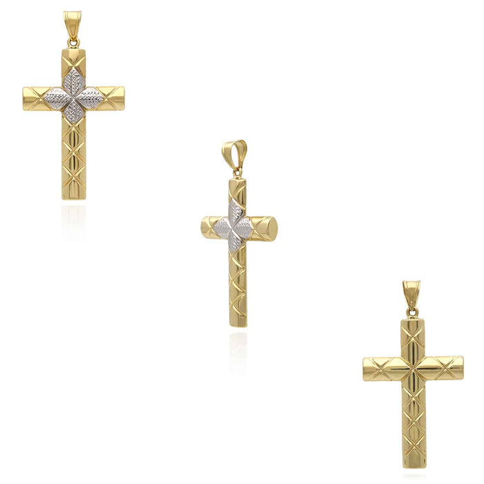 14K White Gold Diamond - Cut Cross Pendant 3.1" - WJD Exclusives