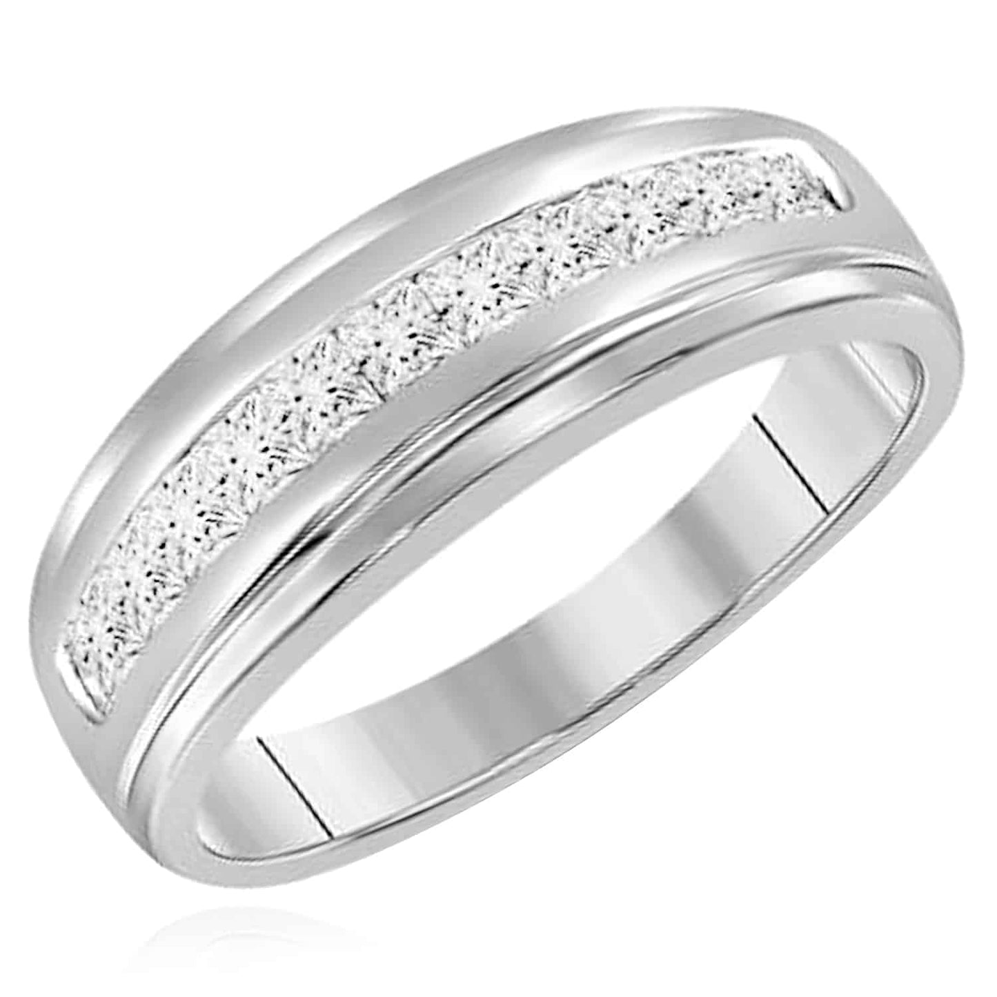 0.50CTW Real Diamond 10K Gold White Princess-Cut Channel-Set Band Ring