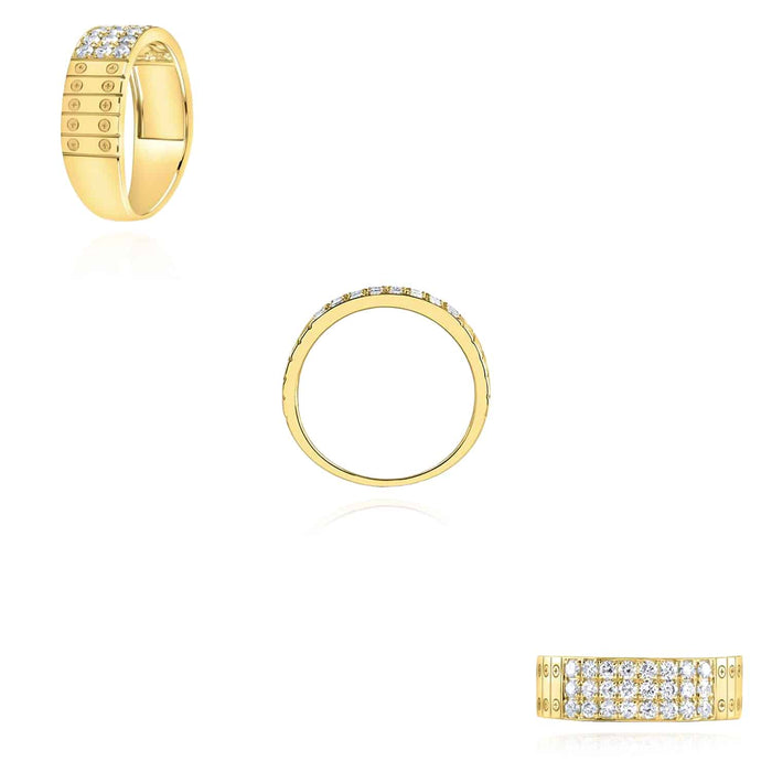0.90CTW Natural Diamond 10K Yellow Gold Triple - Row Ring Screw - Head Ring Band - WJD Exclusives