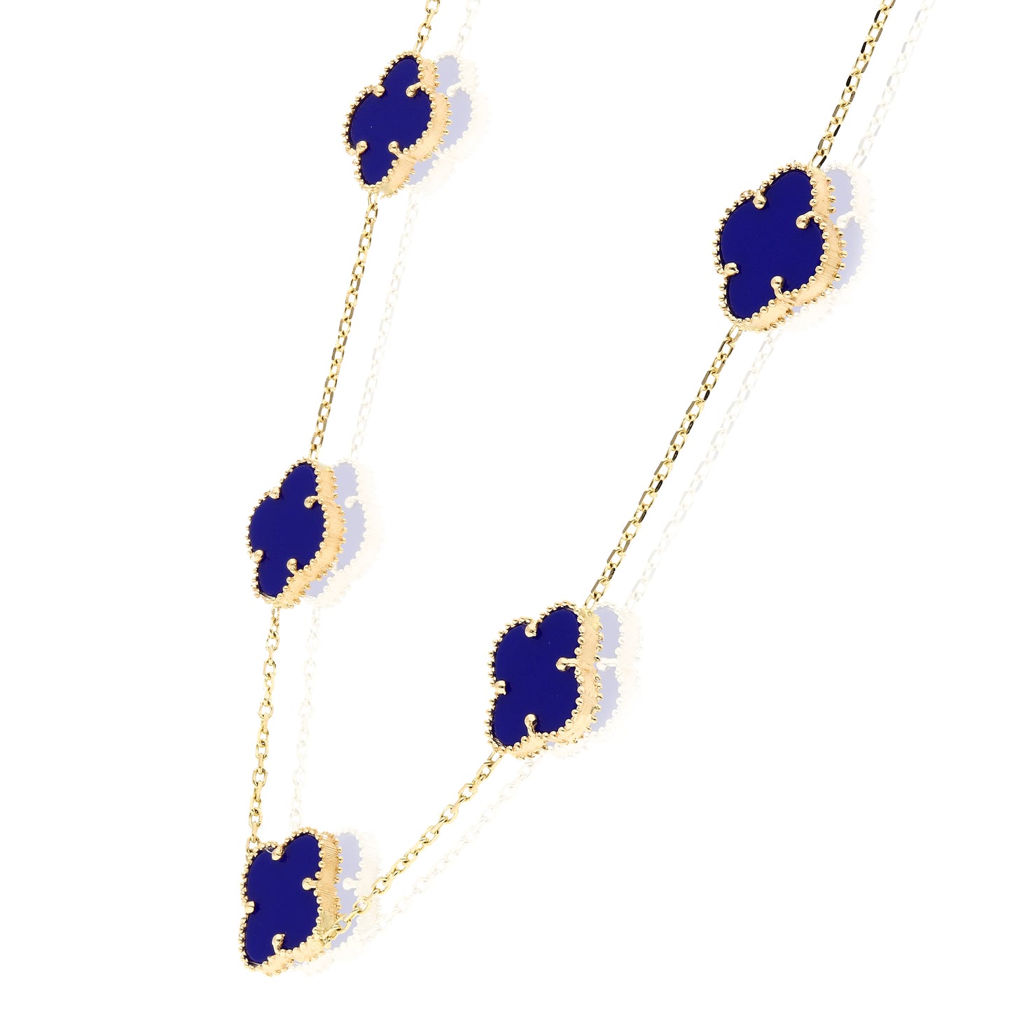 14K Yellow Gold Clover Gemstone Necklace 18" Bezel-Set Pendant