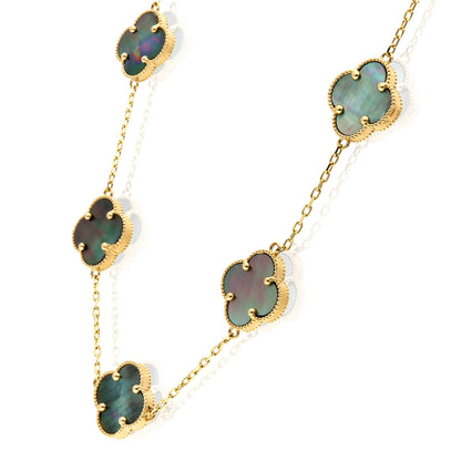 14K Yellow Gold Clover Gemstone Necklace 18" Bezel-Set Pendant
