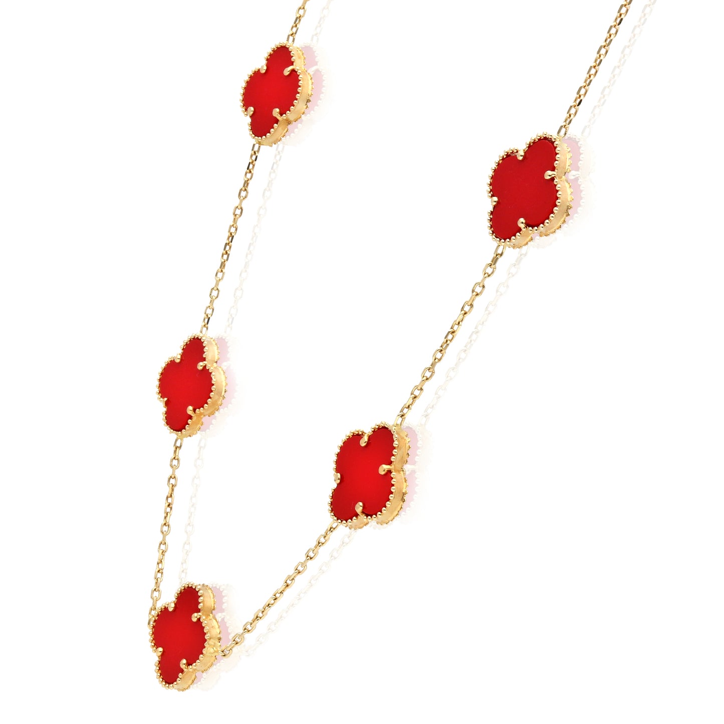 14K Yellow Gold Clover Gemstone Necklace 18" Bezel-Set Pendant