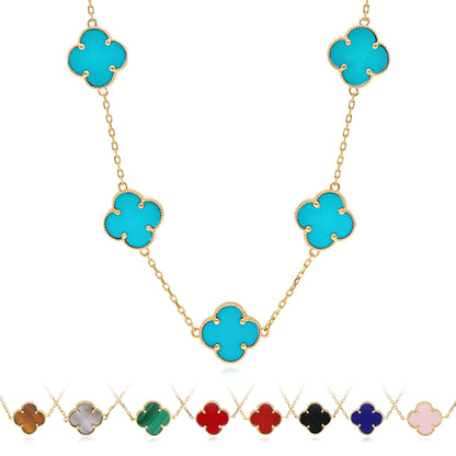 14K Yellow Gold Clover Gemstone Necklace 18" Bezel-Set Pendant