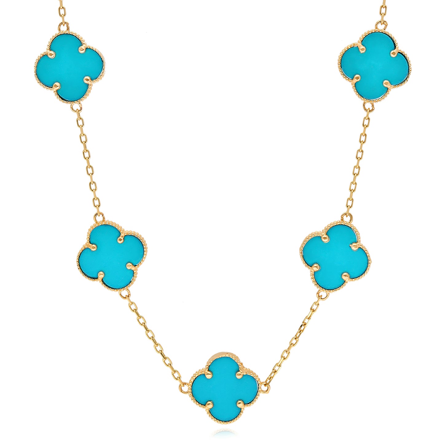 14K Yellow Gold Clover Gemstone Necklace 18" Bezel-Set Pendant