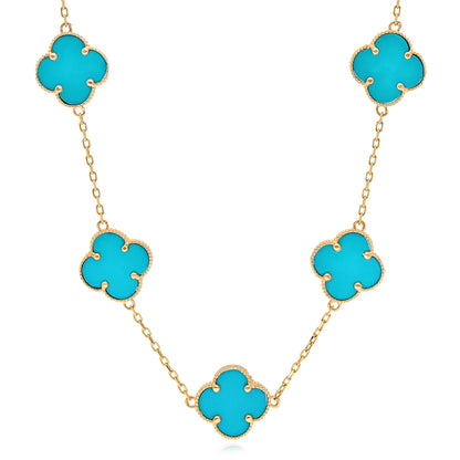 14K Yellow Gold Clover Gemstone Necklace 18" Bezel-Set Pendant