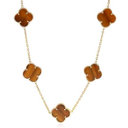 14K Yellow Gold Clover Gemstone Necklace 18" Bezel-Set Pendant