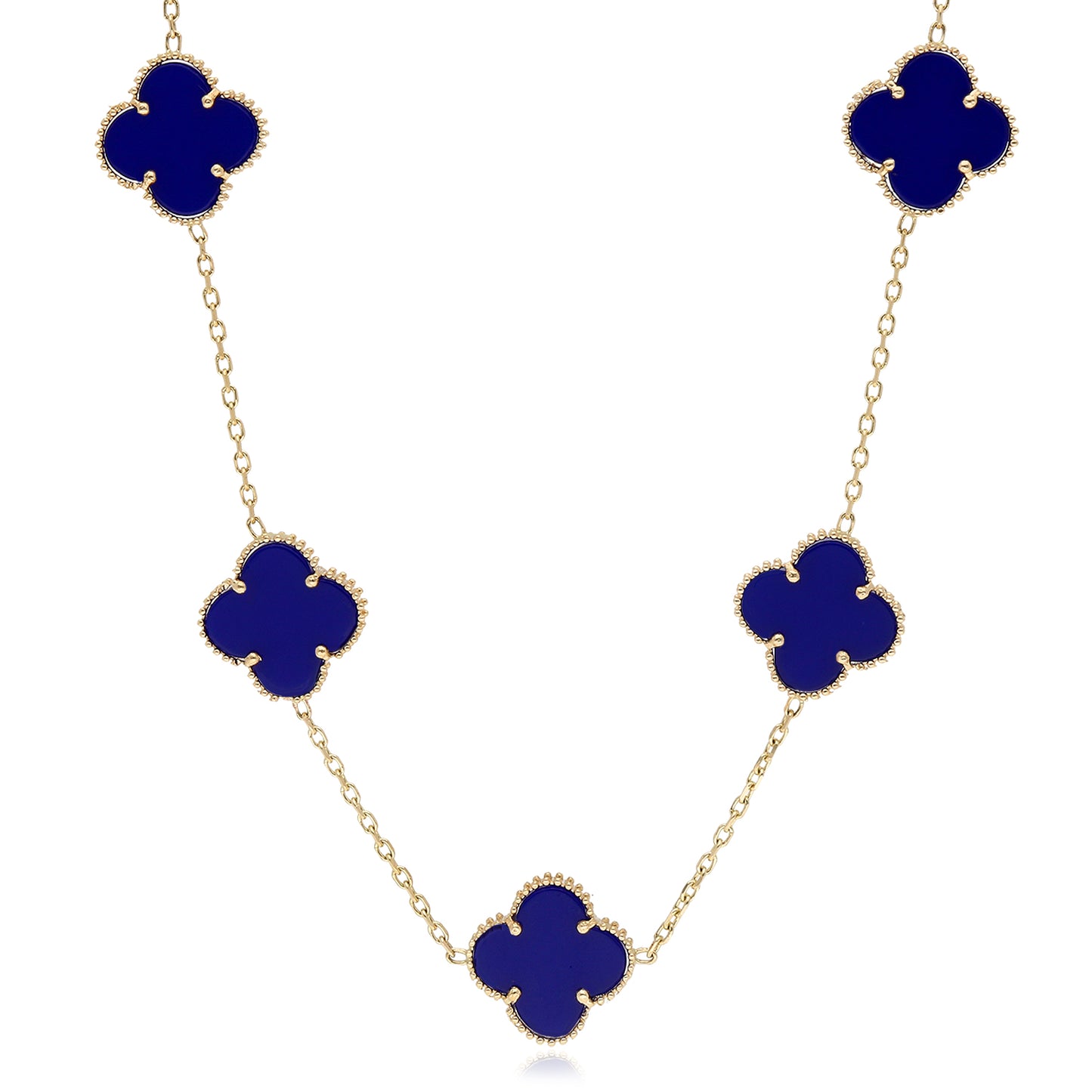 14K Yellow Gold Clover Gemstone Necklace 18" Bezel-Set Pendant