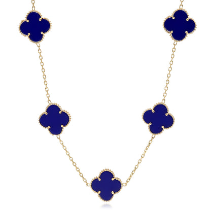 14K Yellow Gold Clover Gemstone Necklace 18" Bezel-Set Pendant