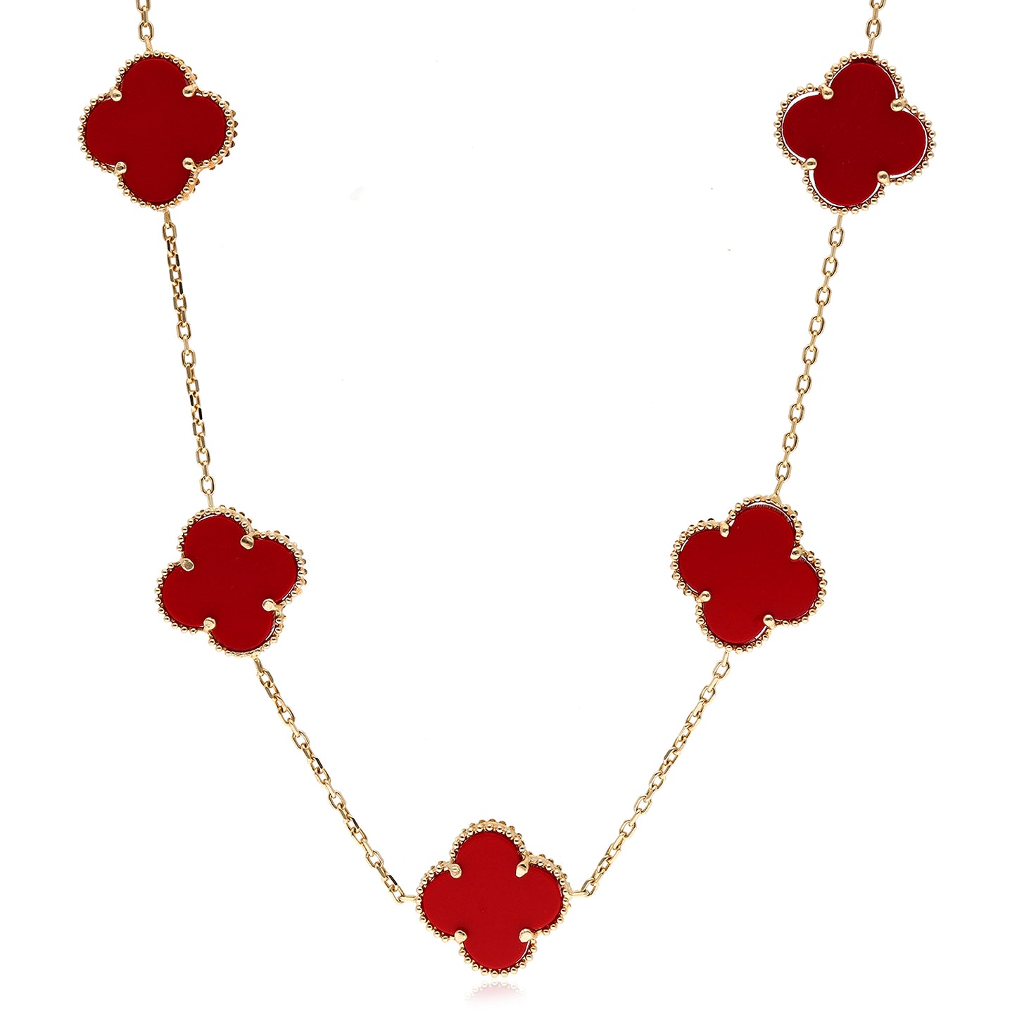 14K Yellow Gold Clover Gemstone Necklace 18" Bezel-Set Pendant