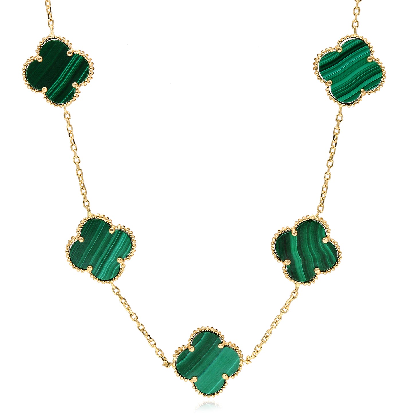 14K Yellow Gold Clover Gemstone Necklace 18" Bezel-Set Pendant