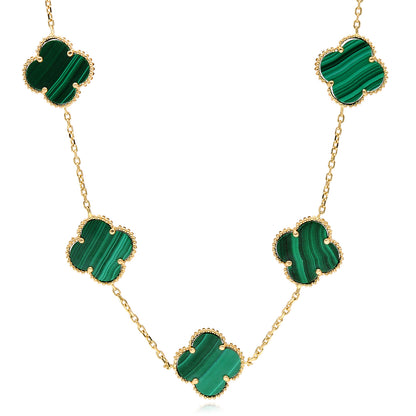 14K Yellow Gold Clover Gemstone Necklace 18" Bezel-Set Pendant