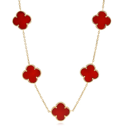 14K Yellow Gold Clover Gemstone Necklace 18" Bezel-Set Pendant