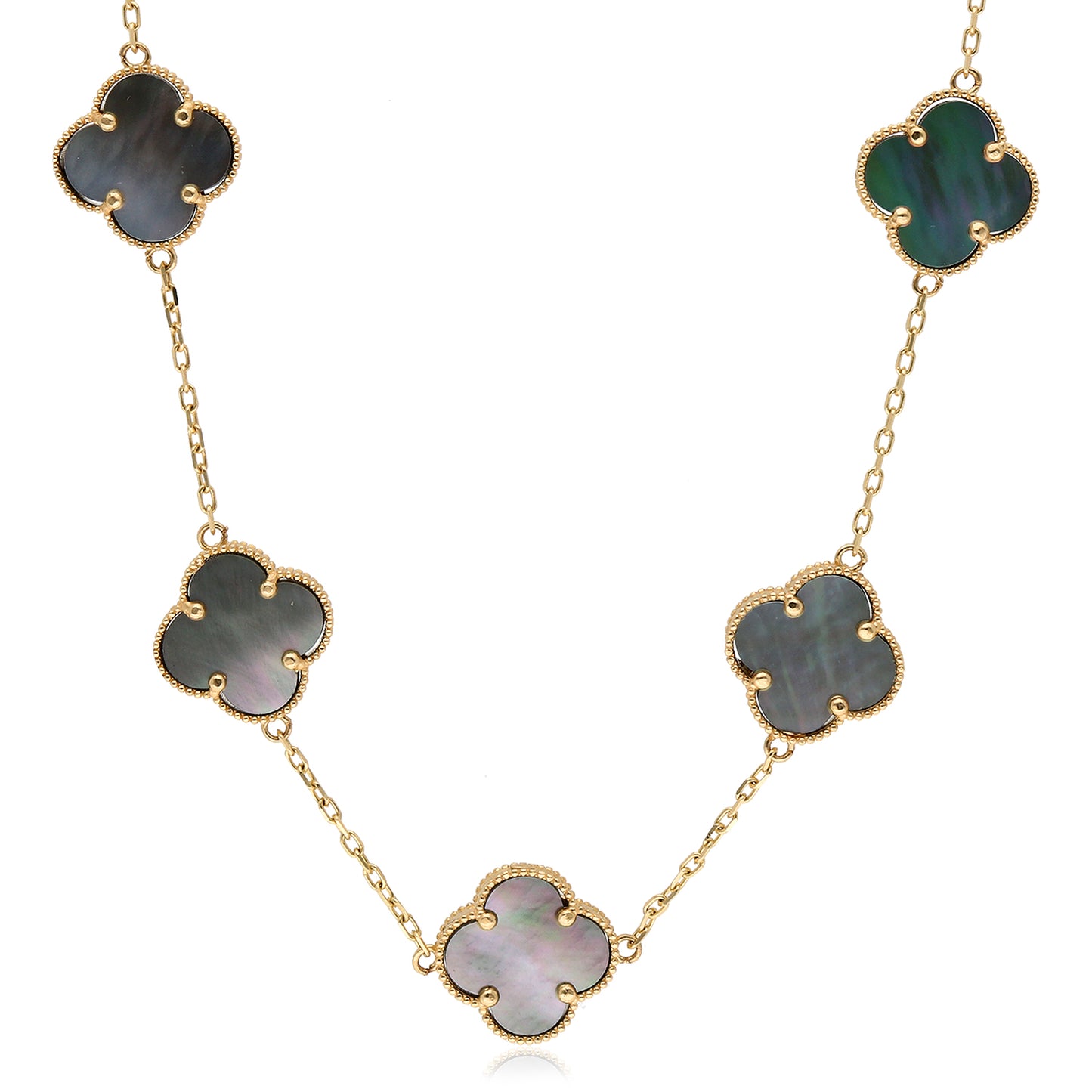 14K Yellow Gold Clover Gemstone Necklace 18" Bezel-Set Pendant