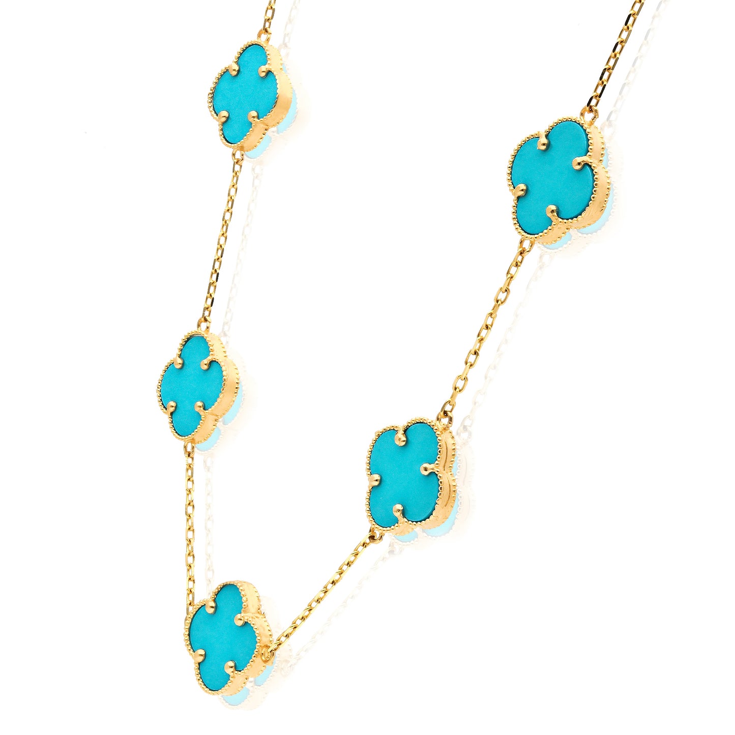 14K Yellow Gold Clover Gemstone Necklace 18" Bezel-Set Pendant