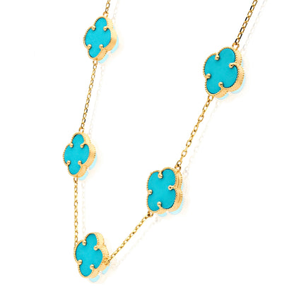 14K Yellow Gold Clover Gemstone Necklace 18" Bezel-Set Pendant