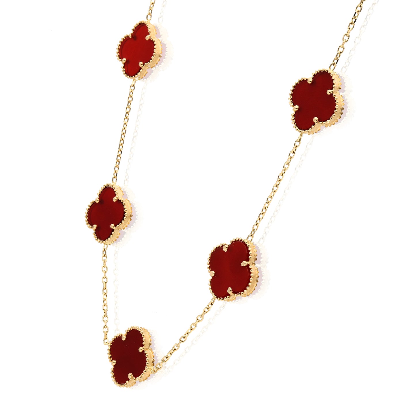 14K Yellow Gold Clover Gemstone Necklace 18" Bezel-Set Pendant