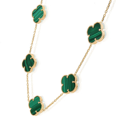 14K Yellow Gold Clover Gemstone Necklace 18" Bezel-Set Pendant