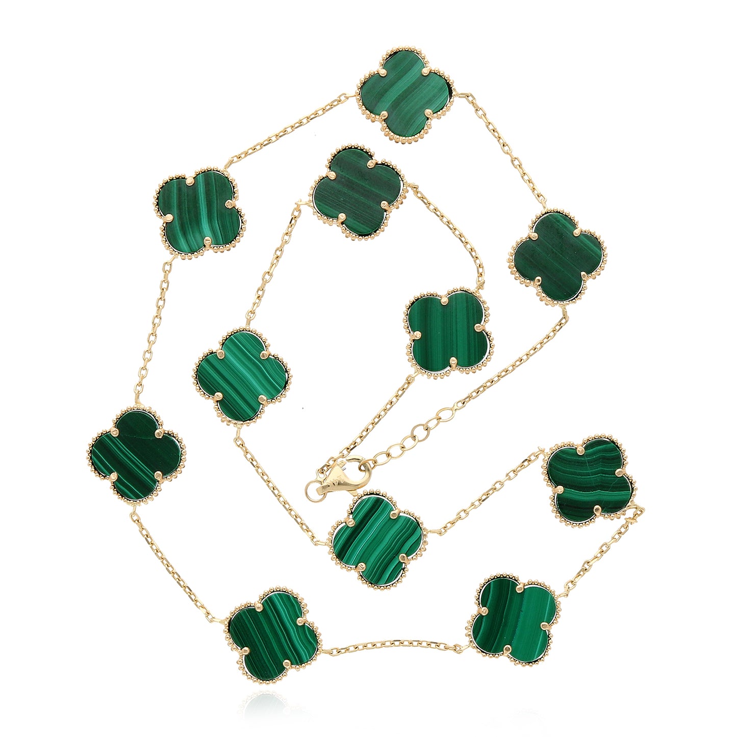 14K Yellow Gold Clover Gemstone Necklace 18" Bezel-Set Pendant