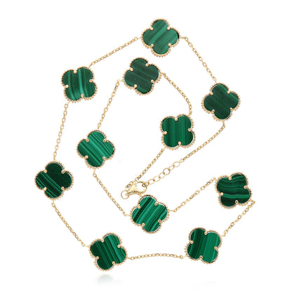 14K Yellow Gold Clover Gemstone Necklace 18" Bezel-Set Pendant