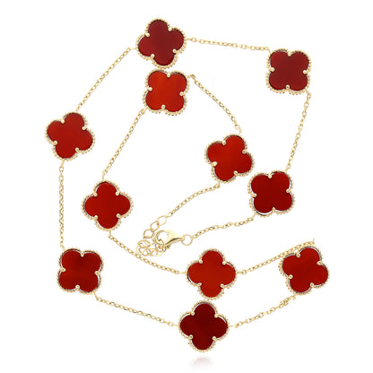 14K Yellow Gold Clover Gemstone Necklace 18" Bezel-Set Pendant