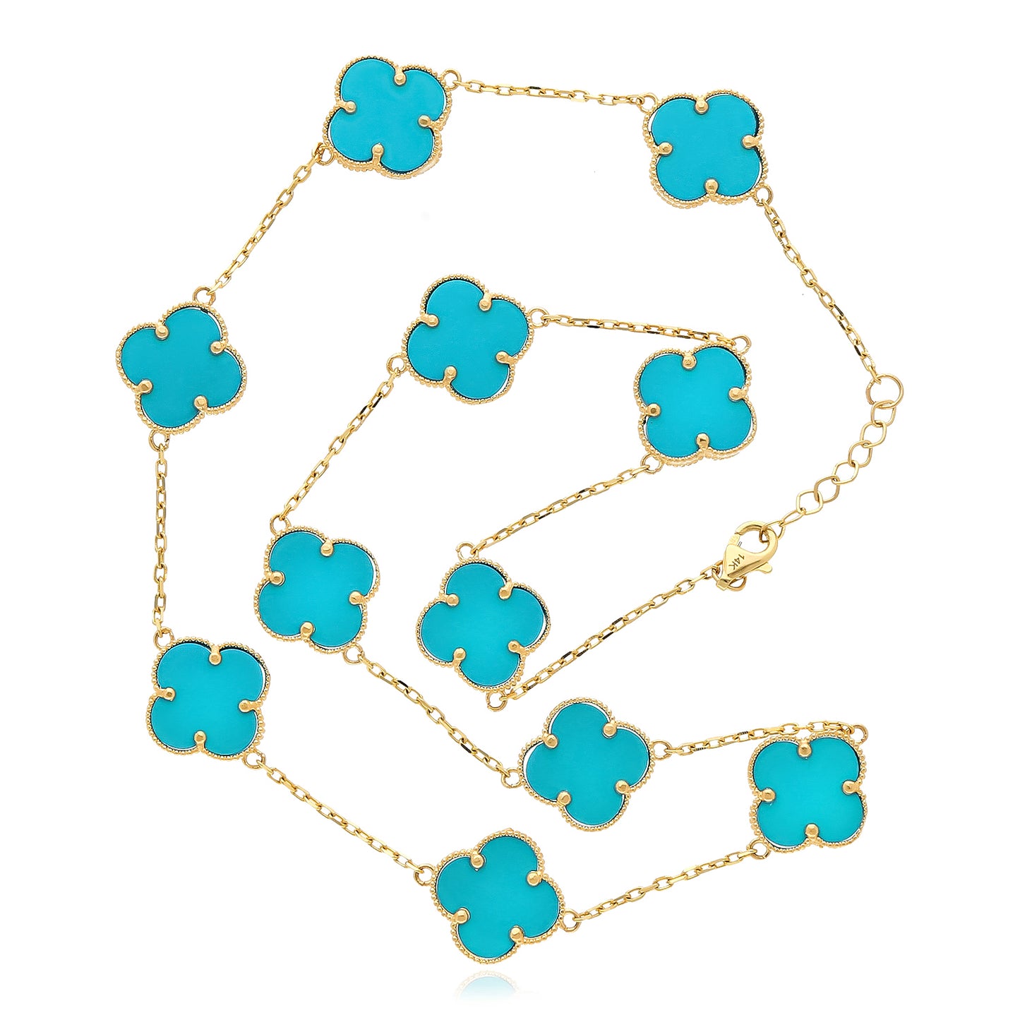 14K Yellow Gold Clover Gemstone Necklace 18" Bezel-Set Pendant