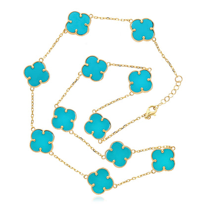 14K Yellow Gold Clover Gemstone Necklace 18" Bezel-Set Pendant