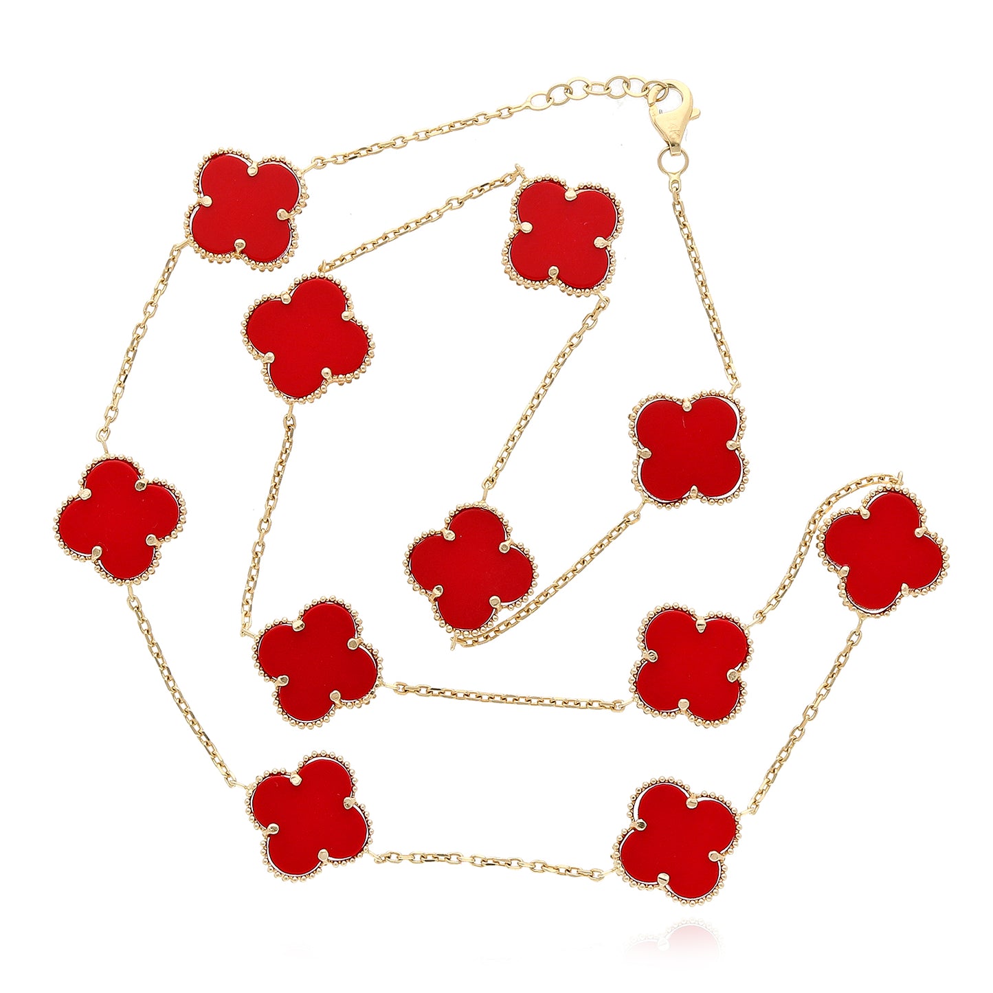 14K Yellow Gold Clover Gemstone Necklace 18" Bezel-Set Pendant