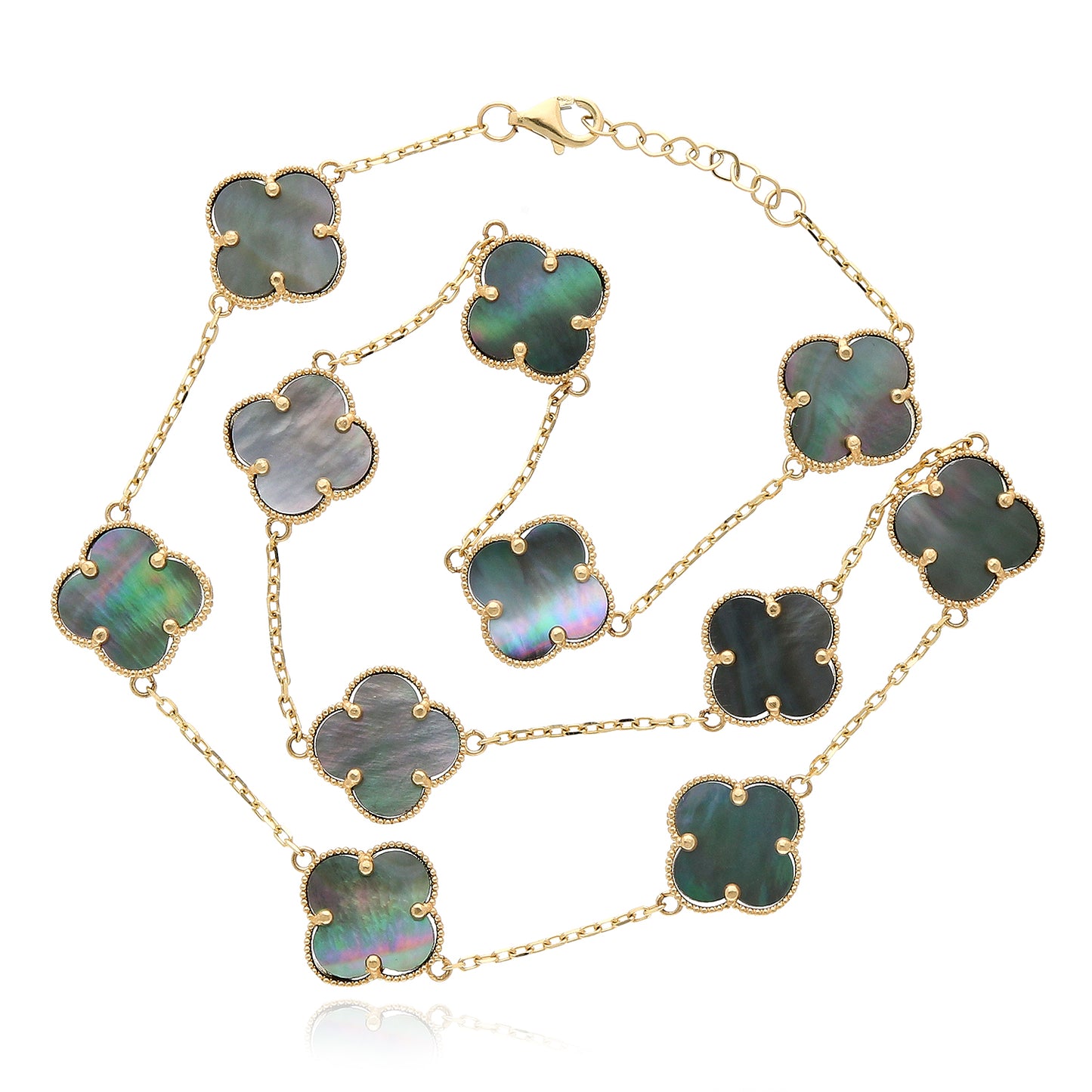 14K Yellow Gold Clover Gemstone Necklace 18" Bezel-Set Pendant