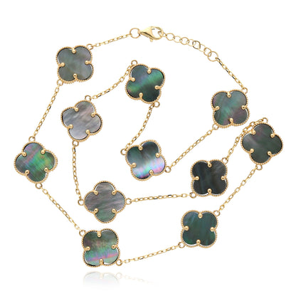 14K Yellow Gold Clover Gemstone Necklace 18" Bezel-Set Pendant