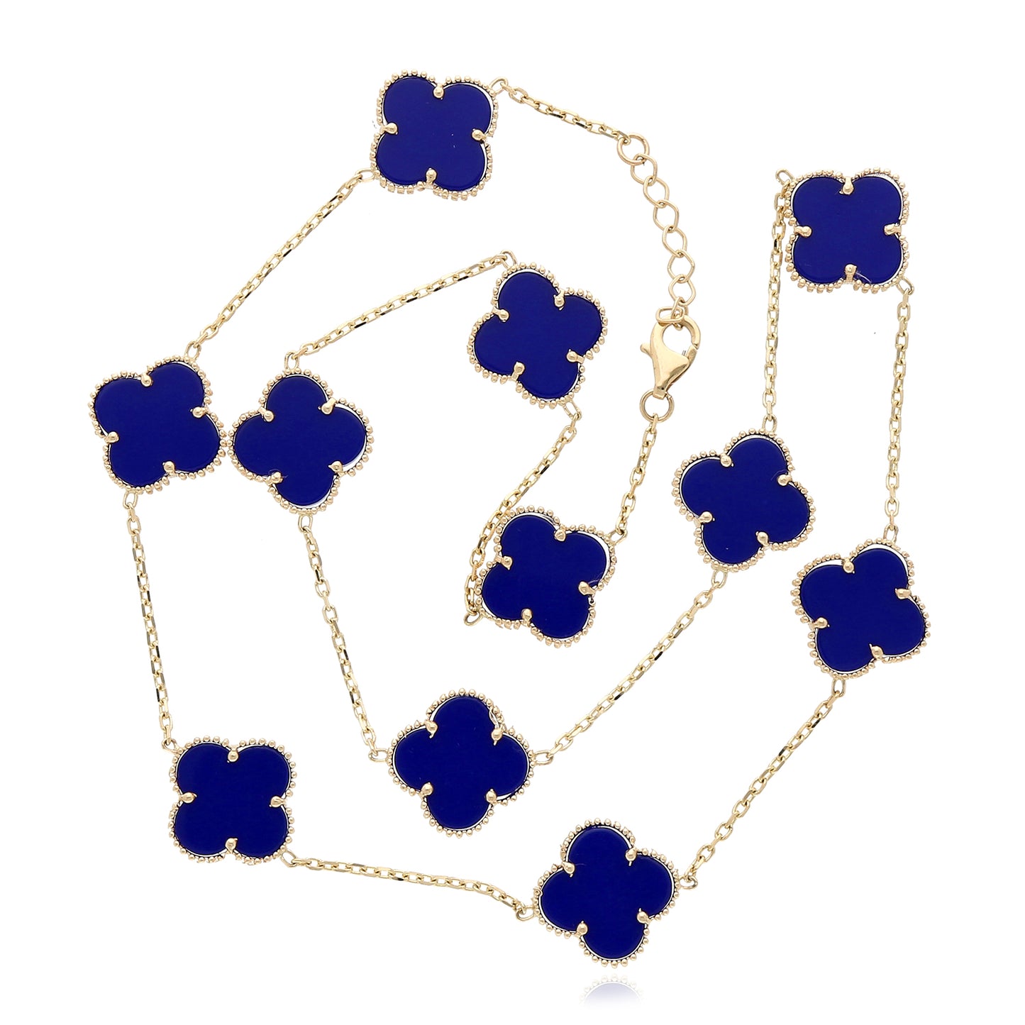 14K Yellow Gold Clover Gemstone Necklace 18" Bezel-Set Pendant