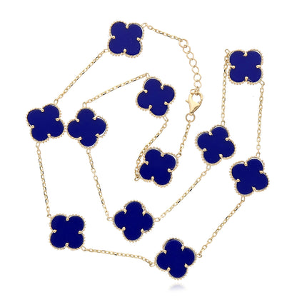 14K Yellow Gold Clover Gemstone Necklace 18" Bezel-Set Pendant