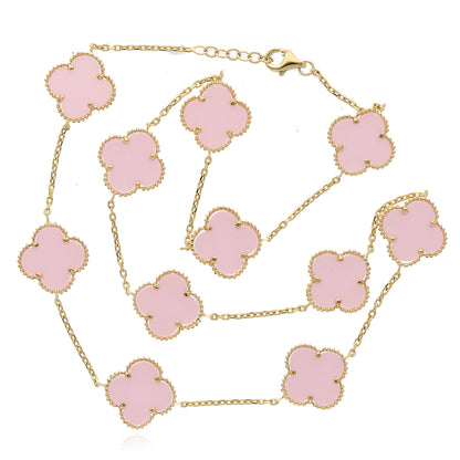 14K Yellow Gold Clover Gemstone Necklace 18" Bezel-Set Pendant