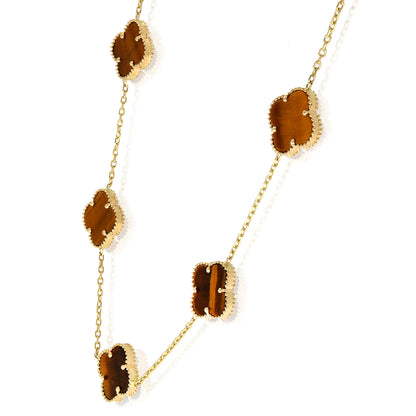 14K Yellow Gold Clover Gemstone Necklace 18" Bezel-Set Pendant