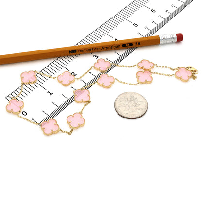 14K Yellow Gold Clover Gemstone Necklace 18" Bezel-Set Pendant