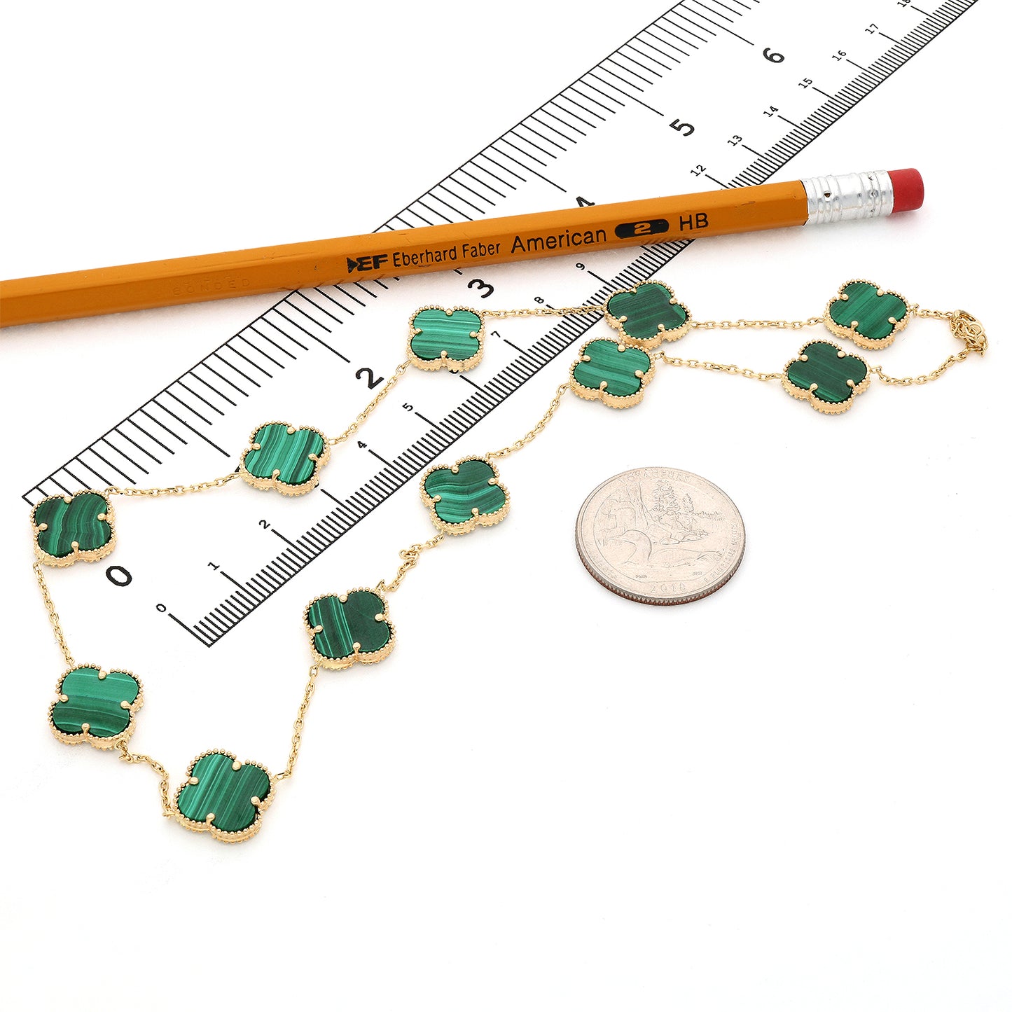 14K Yellow Gold Clover Gemstone Necklace 18" Bezel-Set Pendant