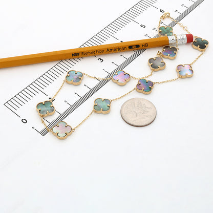 14K Yellow Gold Clover Gemstone Necklace 18" Bezel-Set Pendant