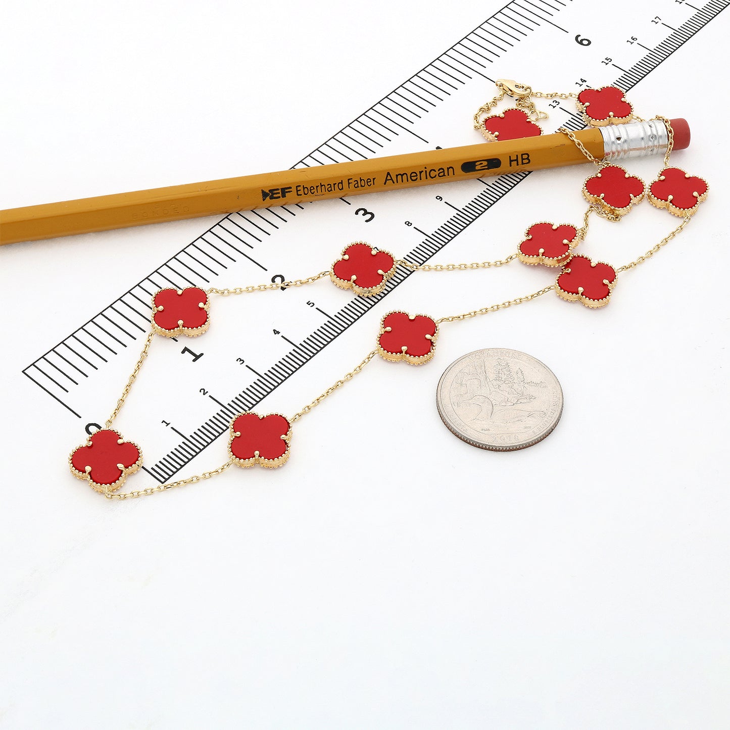 14K Yellow Gold Clover Gemstone Necklace 18" Bezel-Set Pendant