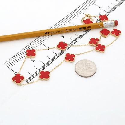 14K Yellow Gold Clover Gemstone Necklace 18" Bezel-Set Pendant