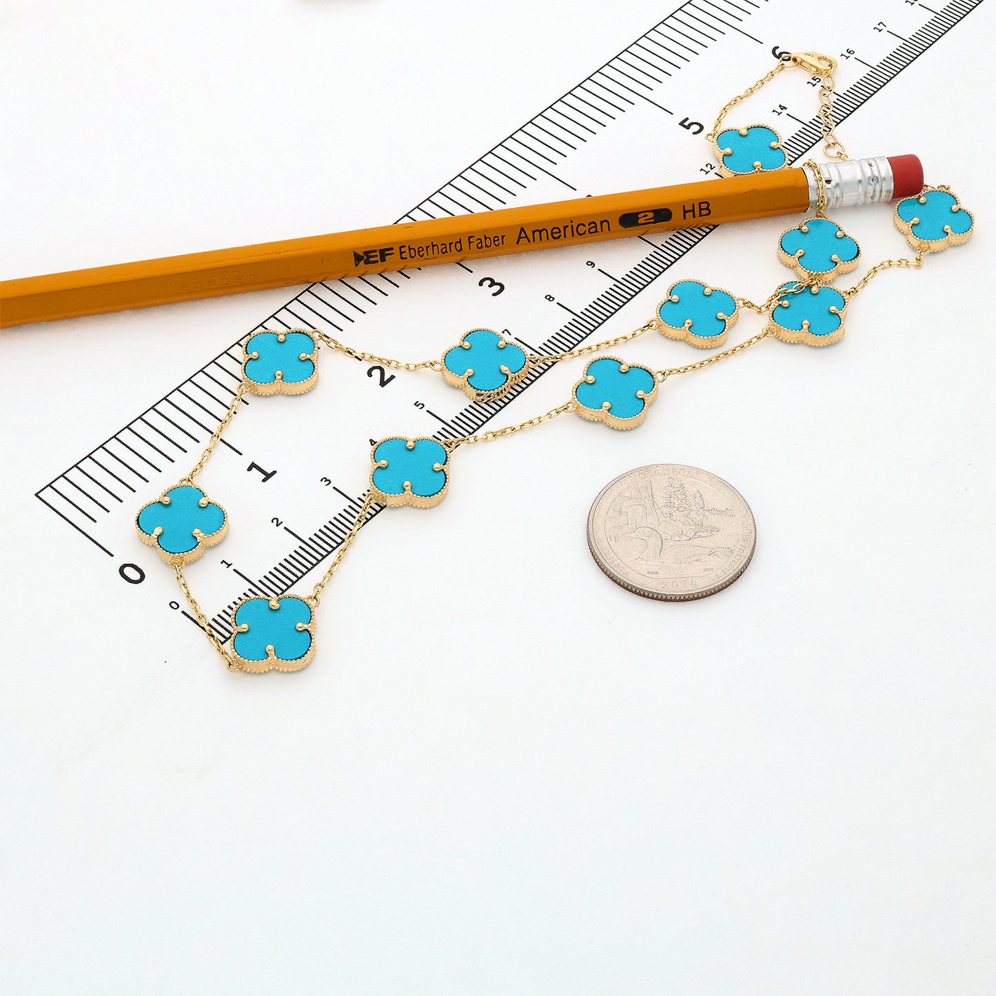 14K Yellow Gold Clover Gemstone Necklace 18" Bezel-Set Pendant