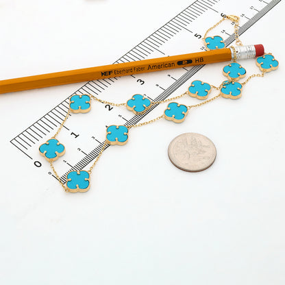 14K Yellow Gold Clover Gemstone Necklace 18" Bezel-Set Pendant