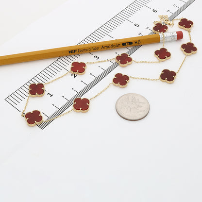 14K Yellow Gold Clover Gemstone Necklace 18" Bezel-Set Pendant