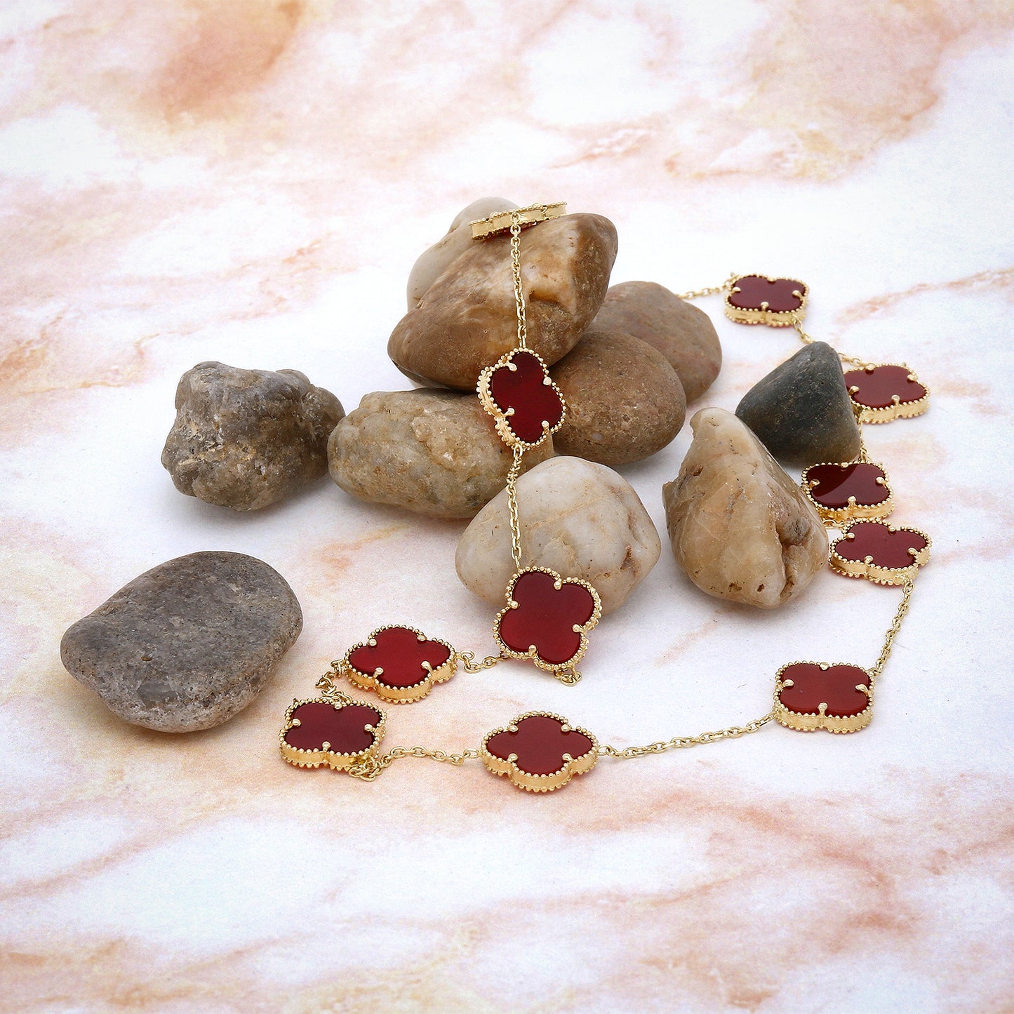 14K Yellow Gold Clover Gemstone Necklace 18" Bezel-Set Pendant